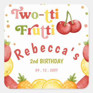 Two-tti Frutti Fruity Fun Second Birthday Party Square Sticker