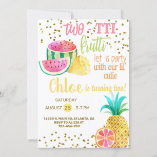 Two-tti frutti girl 2nd birthday invitation. invitation