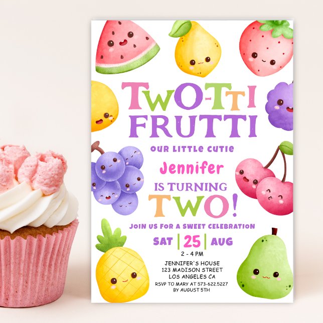 Two-tti Frutti! Girl Pink Cutie Fruit 2nd Birthday Invitation (Creator Uploaded)