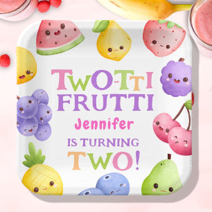 Two-tti Frutti! Girl Pink Cutie Fruit 2nd Birthday Paper Plate