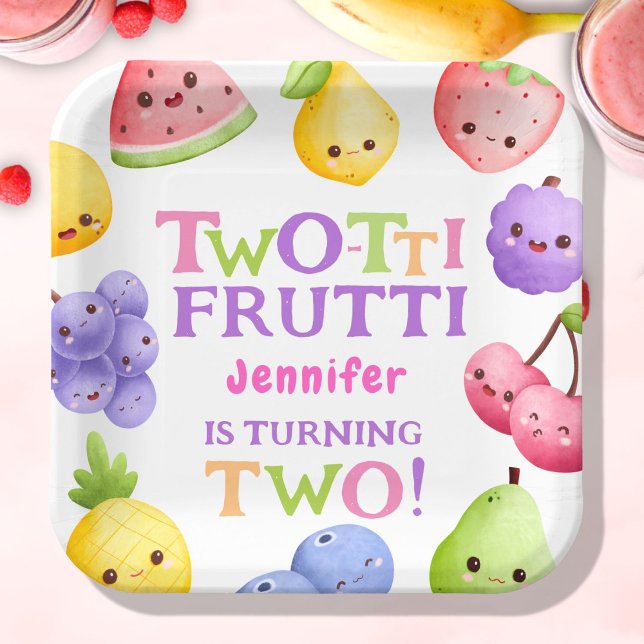 Two-tti Frutti! Girl Pink Cutie Fruit 2nd Birthday Paper Plate (Creator Uploaded)