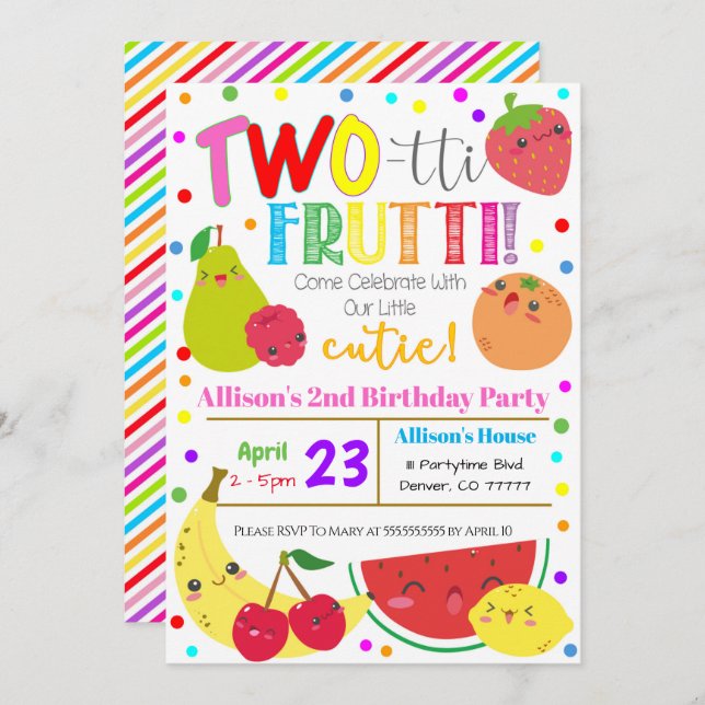 Two-tti Frutti Party Birthday Invitation (Front/Back)