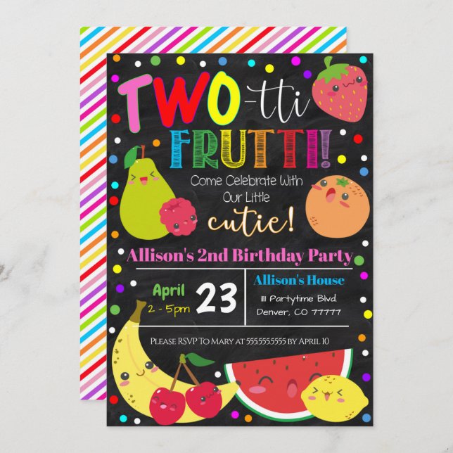 Two-tti Frutti Party Birthday Invitation (Front/Back)