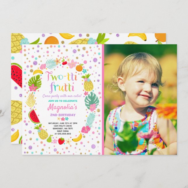 Two-tti Frutti Party Invitation 2nd Birthday Party (Front/Back)