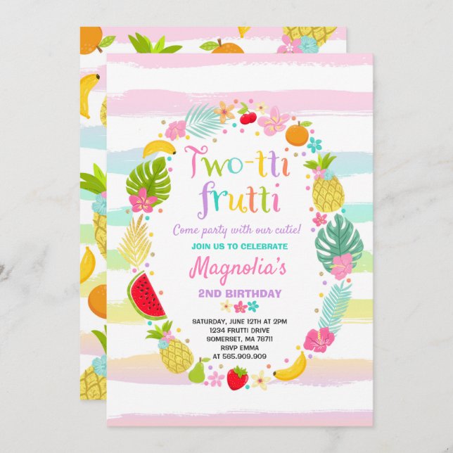 Two-tti Frutti Party Invitation 2nd Birthday Party (Front/Back)