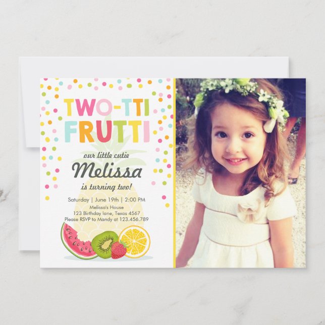 Two-tti frutti party invite Tutti fruity birthday (Front)