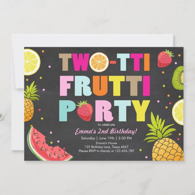 Two-tti frutti party invite Tutti fruity birthday (Front)