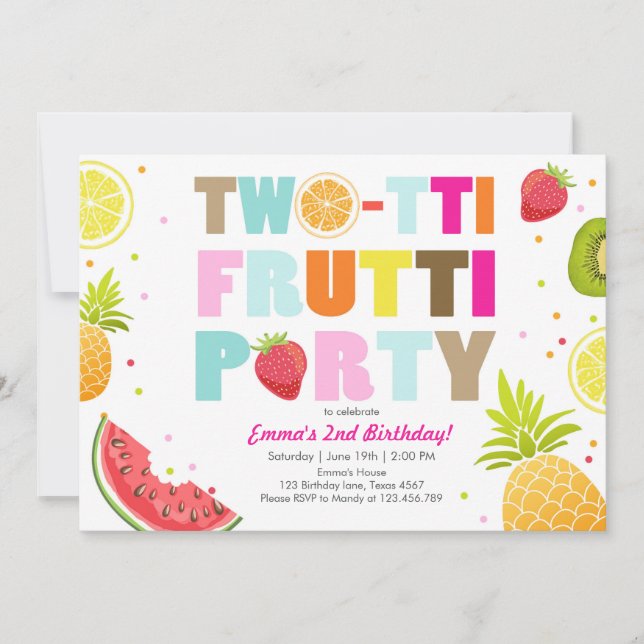 Two-tti frutti party invite Tutti fruity birthday (Front)