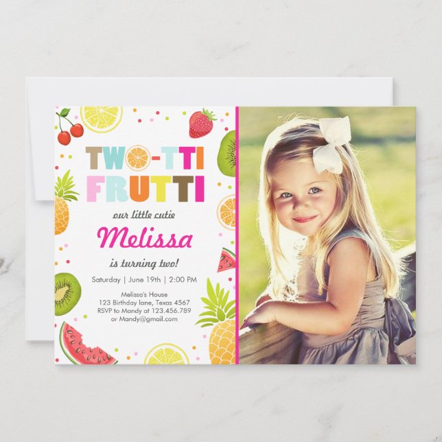 Two-tti frutti party invite Tutti fruity birthday (Front)