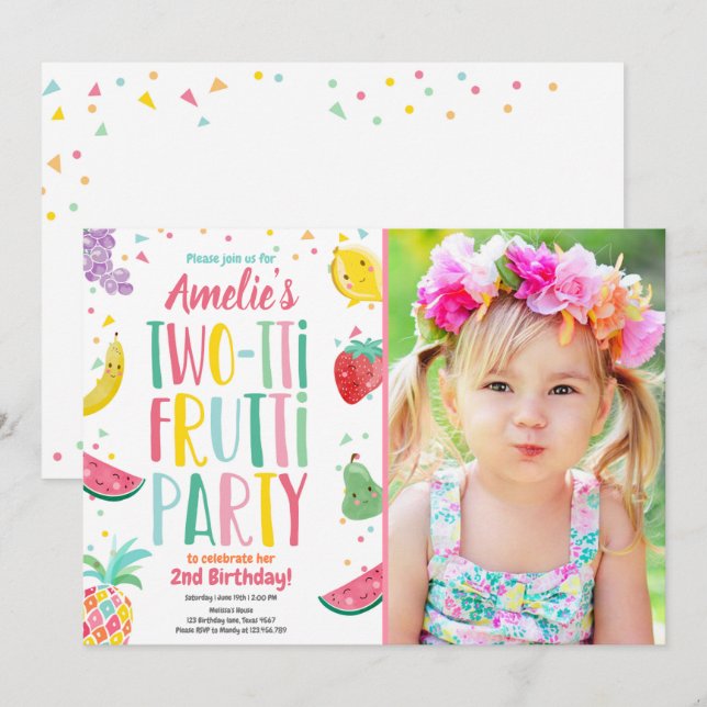 Two-tti Frutti Tutti Fruity Birthday Fruit Summer Invitation (Front/Back)