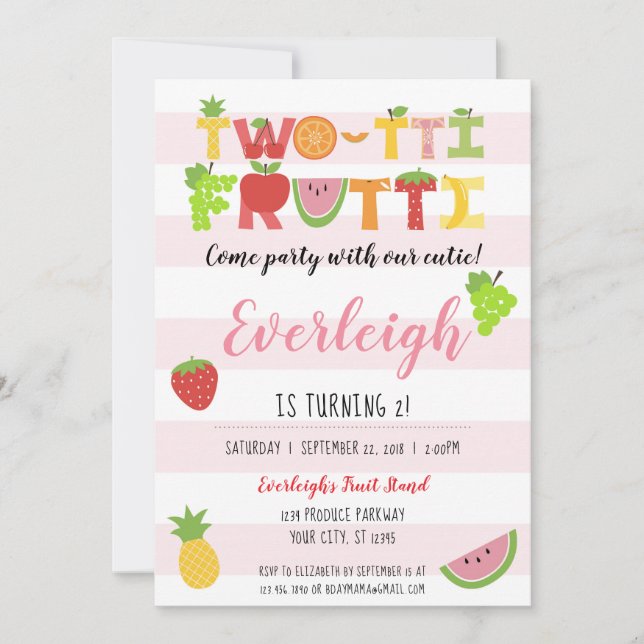 Two-tti Frutti - Tutti Fruity Birthday Invitation (Front)