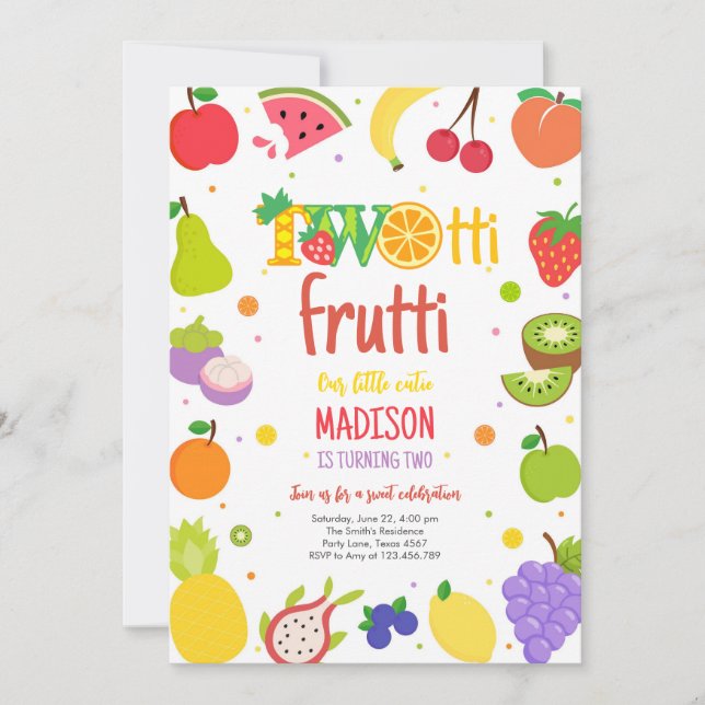 Two-tti Frutti Twotti Fruit Tropical 2nd Birthday  Invitation (Front)