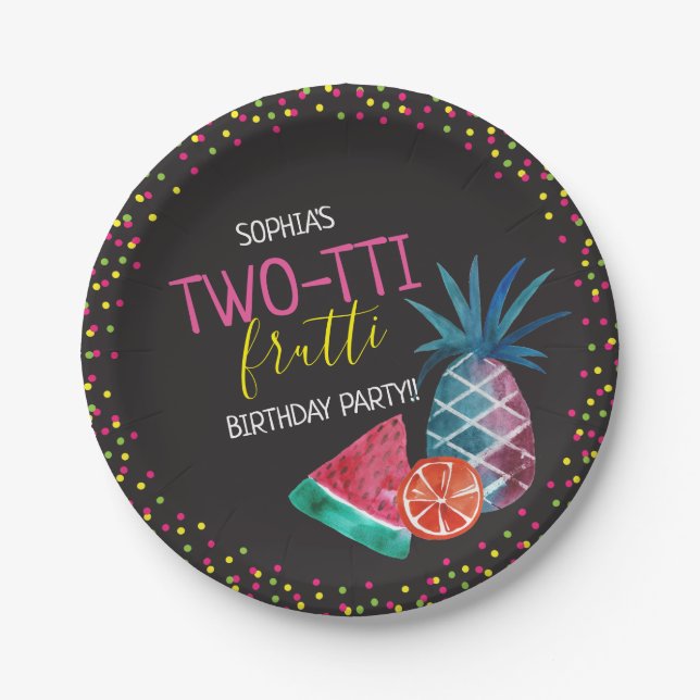 Two-tti Frutti Watercolor 2nd Birthday Party Paper Plate (Front)