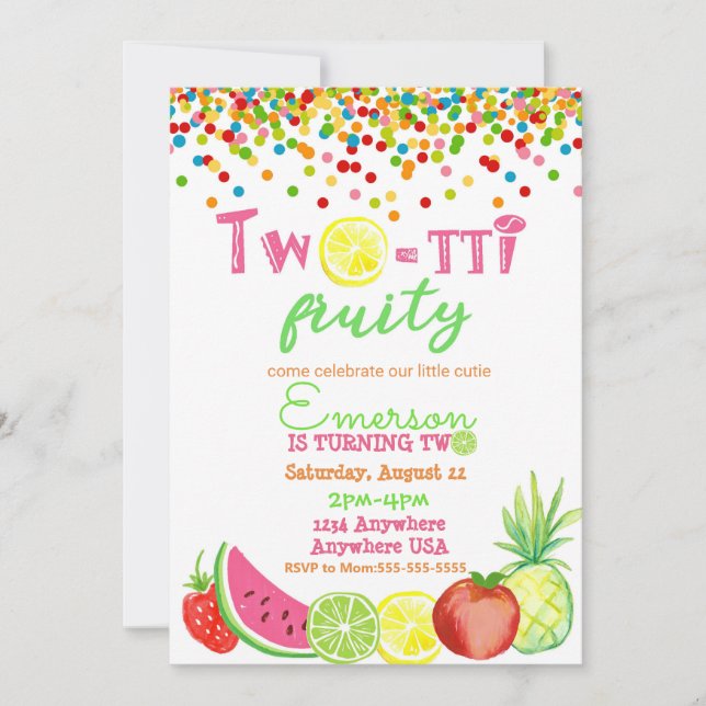 two-tto frutti 2nd Birthday Tutti Frutti watercolo Invitation (Front)