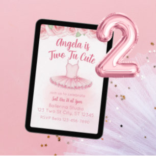Two Tu Cute, Ballerina 2nd Birthday Invitation
