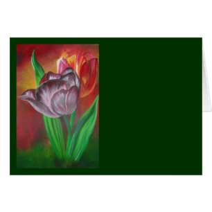 Two Tulips Against Red Background