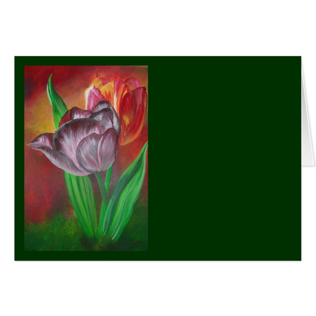 Two Tulips Against Red Background (Front Horizontal)