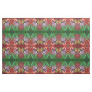 Two Tulips Against Red Background Fabric