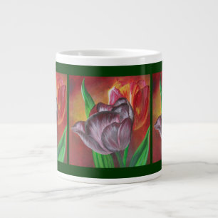Two Tulips Against Red Background Large Coffee Mug