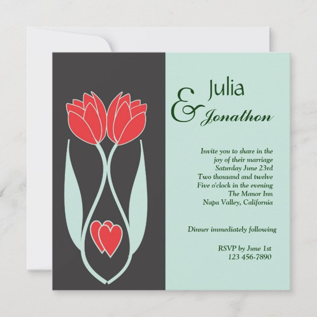 Two Tulips Art Nouveau Style Wedding Invitation (Front)