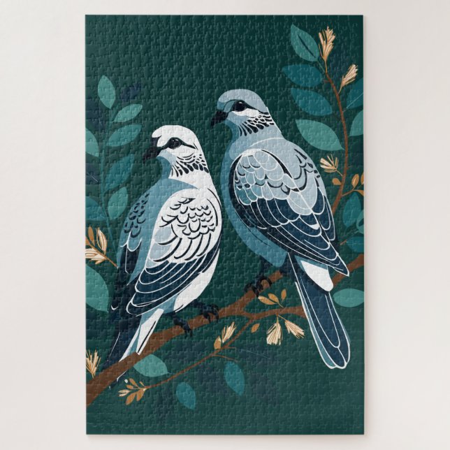 Two Turtle-Dove Stencil-Style Jigsaw Puzzle (Vertical)