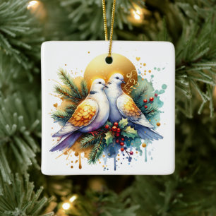 Two Turtle Doves 12 Days of Christmas Ceramic Ornament