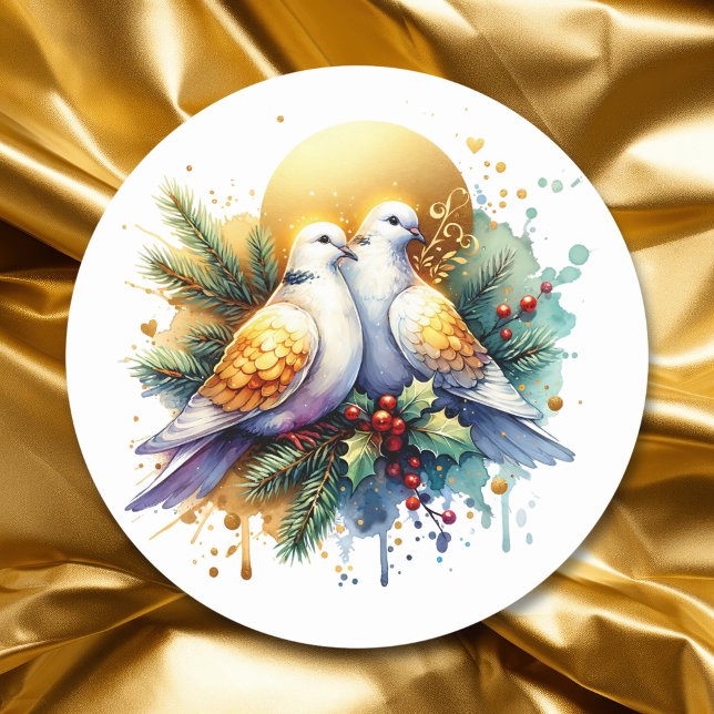 Two Turtle Doves | 12 Days of Christmas Classic Round Sticker (Creator Uploaded)