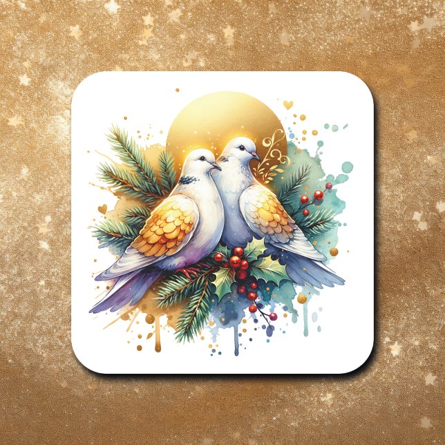 Two Turtle Doves | 12 Days of Christmas Square Sticker (Creator Uploaded)