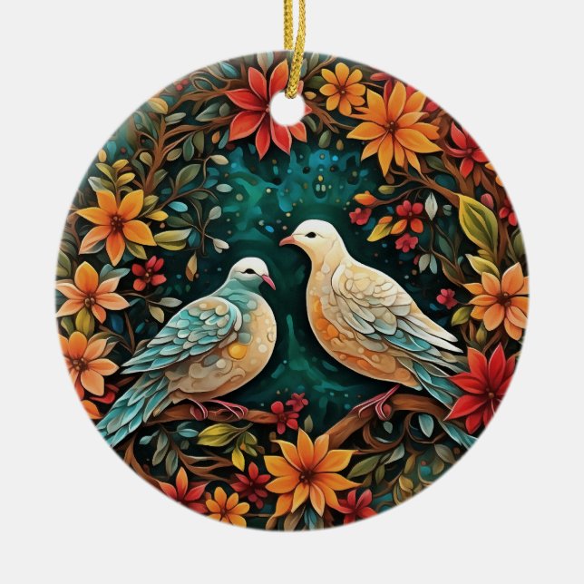 Two Turtle Doves Ceramic Ornament (Front)