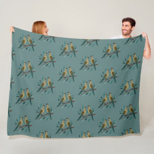 Two Turtle Doves Cut-Out Stencil Retro Style 3 Fleece Blanket