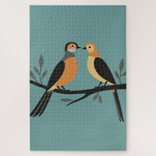Two Turtle Doves Cut-Out Stencil Retro Style 4 Jigsaw Puzzle (Vertical)