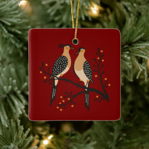Two Turtle Doves Cut-Out Stencil Retro Style 7 Ceramic Ornament