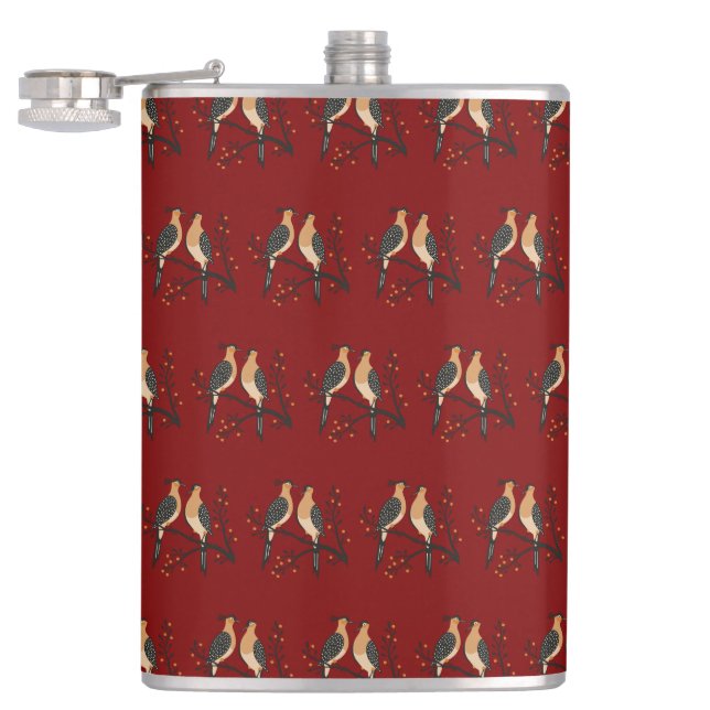 Two Turtle Doves Cut-Out Stencil Retro Style 7 Hip Flask (Opened)