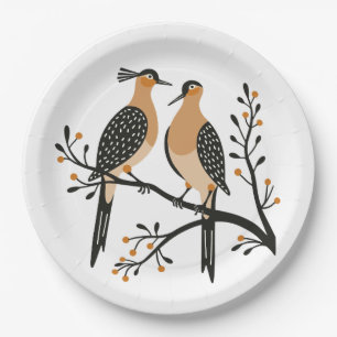 Two Turtle Doves Cut-Out Stencil Retro Style 7 Paper Plate
