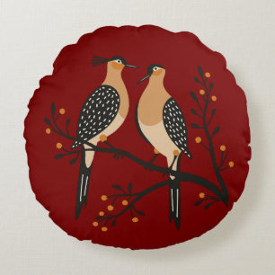 Two Turtle Doves Cut-Out Stencil Retro Style 7 Round Cushion