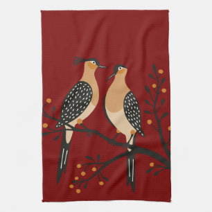 Two Turtle Doves Cut-Out Stencil Retro Style 7 Tea Towel