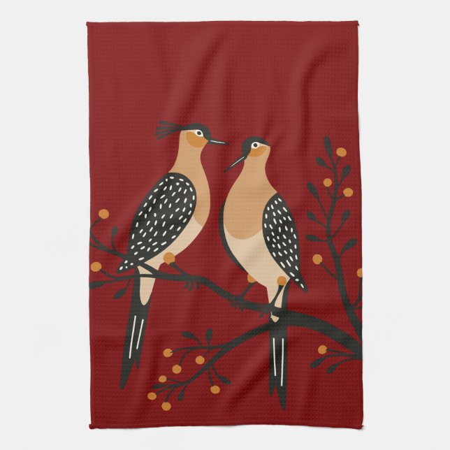 Two Turtle Doves Cut-Out Stencil Retro Style 7 Tea Towel (Vertical)