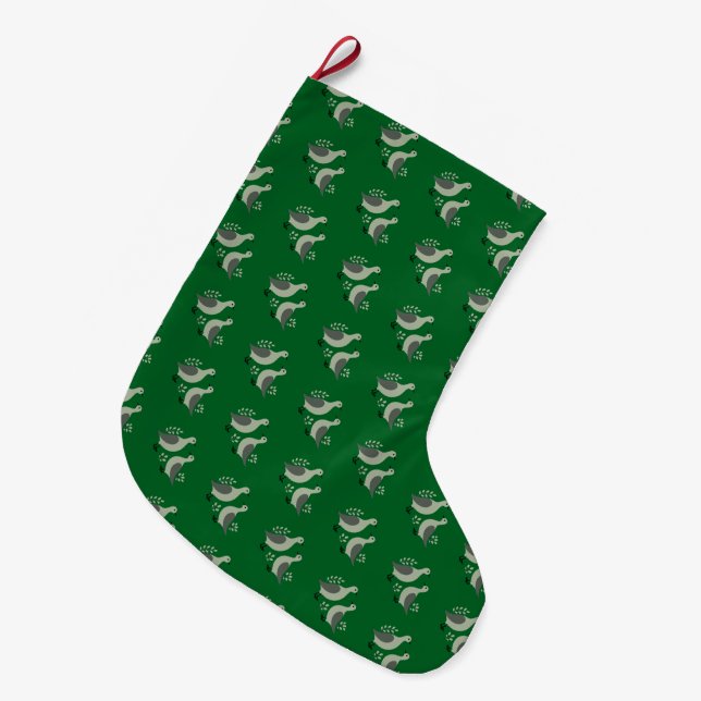 Two Turtle Doves Cut-Out Stencil Retro Style 8 Large Christmas Stocking (Front (Hanging))