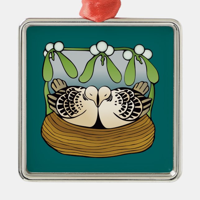 Two turtle doves metal tree decoration (Front)