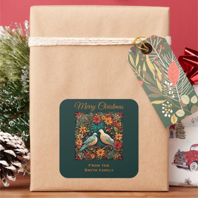 Two Turtle Doves Square Sticker (Holiday)
