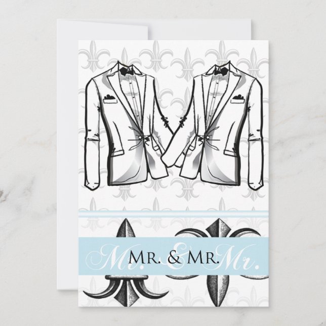 Two Tuxedo Groom Gay Wedding Invitation (Front)