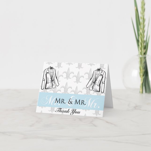 Two Tuxedo Groom Gay Wedding Thank You Card (Front)