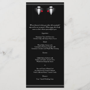 Two Tuxedos with Red Rose Gay Wedding Menu