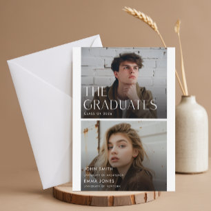 Two Twin Graduates Joint Graduation Thank You Postcard