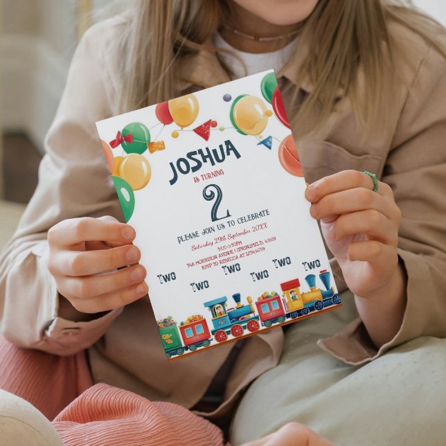 Two Two Toy Train second Kids Birthday Party Invitation (Creator Uploaded)