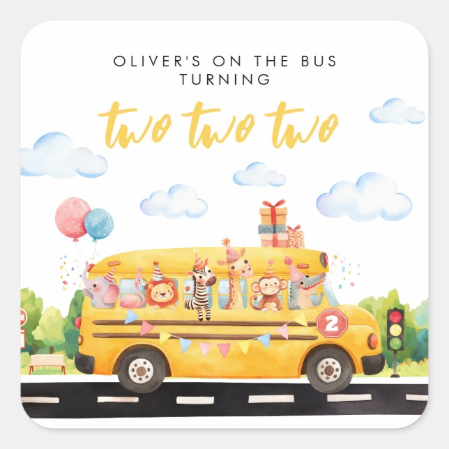 Two Two Two School Bus Square Sticker (Front)
