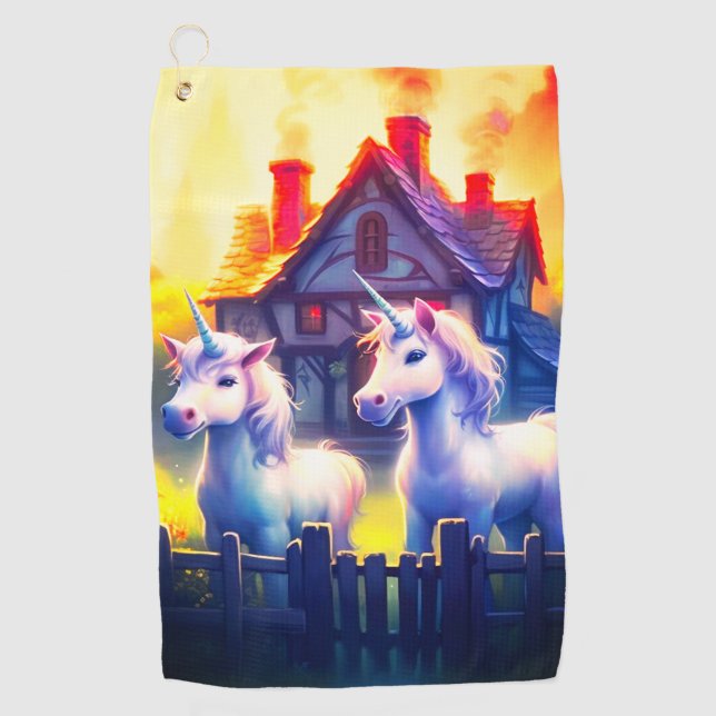 Two Unicorns Golf Towel (Front)