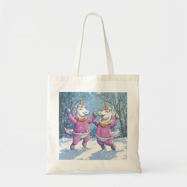 Two Unicorns in snow outfit Tote Bag (Front)