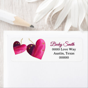 Two Valentines Day Hearts in Pink and Purple Return Address Label