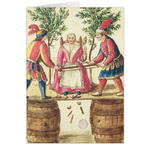 Two Venetian magicians sawing a woman in half